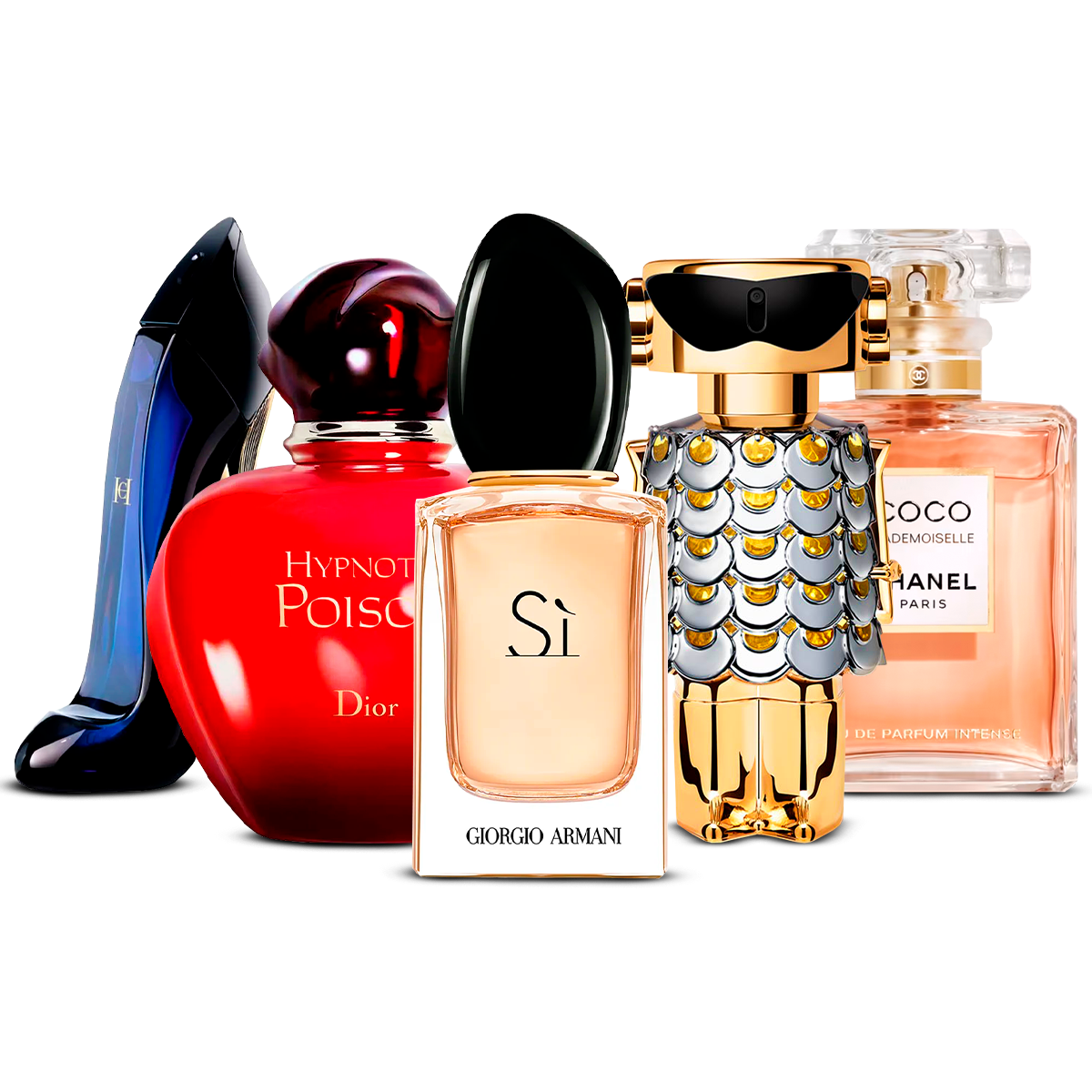 Kombination aus 5 Damenparfums – Good Girl, Hypnotic Poison, Sì, Fame und Coco Mademoiselle [jeweils 100 ml]