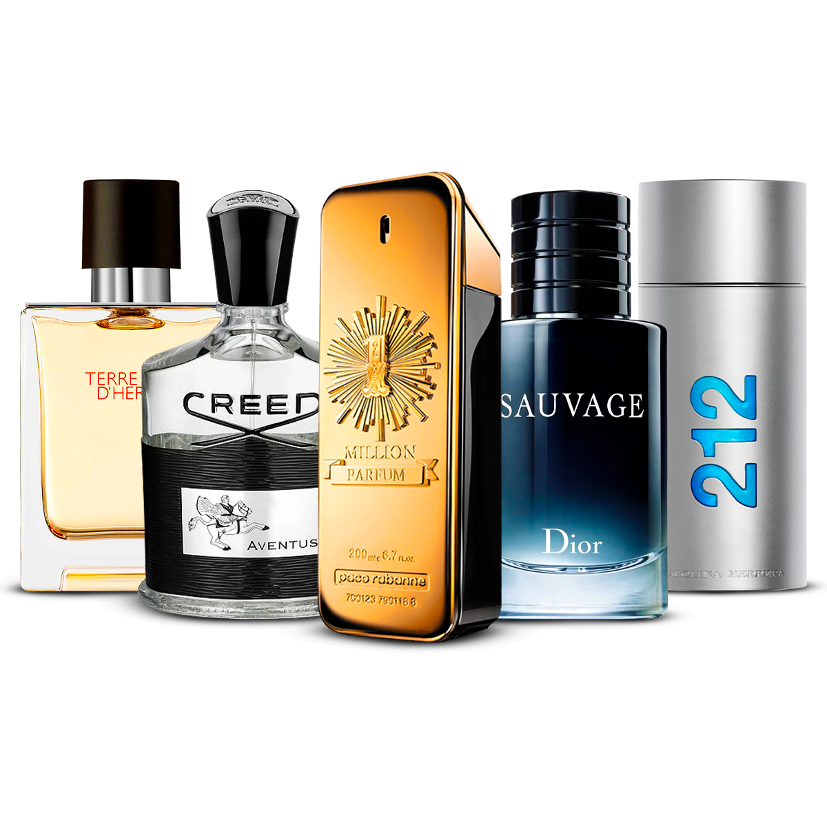 Kombination aus 5 Herrendüften – Terre d'Hermès, Creed Aventus, 1 Million, Sauvage und 212 Men [jeweils 100 ml]